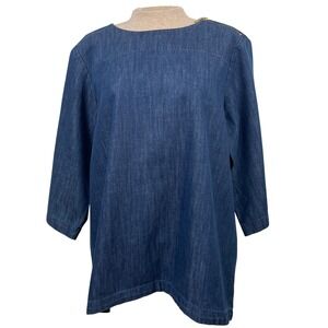 Martha Stewart‎ Everyday Blue Denim Tunic Top Boat Neck Gold Zipper Shoulder L